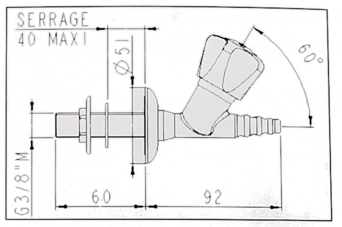 Rubinetto per gas compresso, 60 mm, 12*17 sulla base