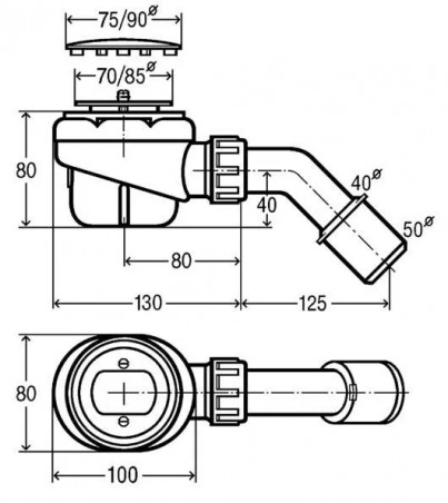 Desagüe de ducha atornillable horizontal Domoplex para orificio de 52 mm.