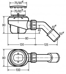 Desagüe de ducha atornillable horizontal Domoplex para orificio de 65 mm.