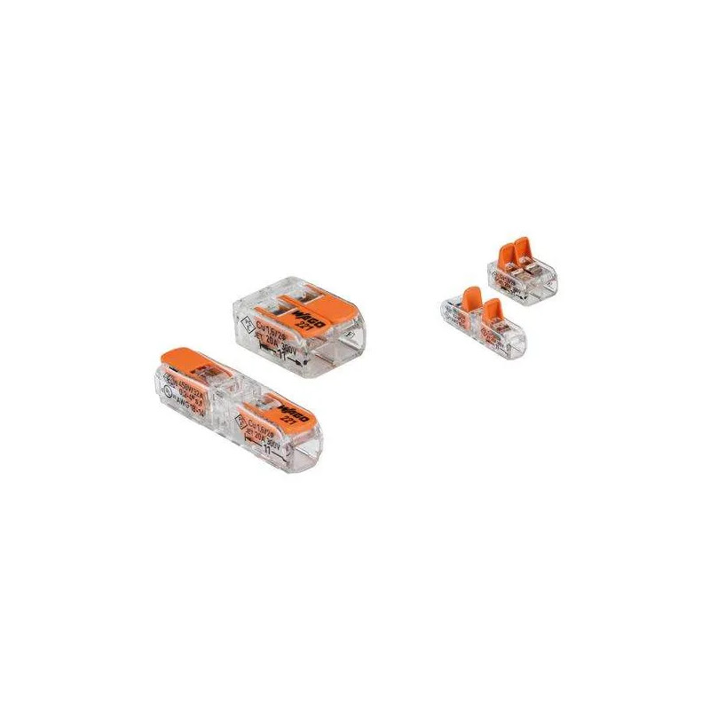 Set of 5 terminals and 5 conductors with inclined lever, 2 rigid and flexible entries, 4mm² WAGO