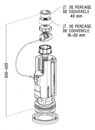 MECANISME WC DOUBLE VOLUME A CABLE - CULOT G 2\" - 3V101 - NICOLL