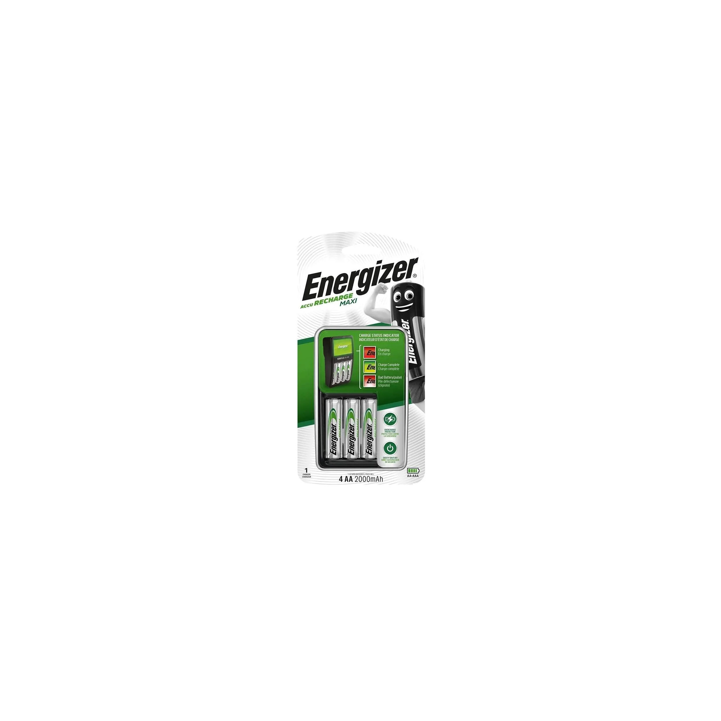 Chargeur Energizer Maxi pour piles AA et AAA avec 4 piles AA 2000mAh.