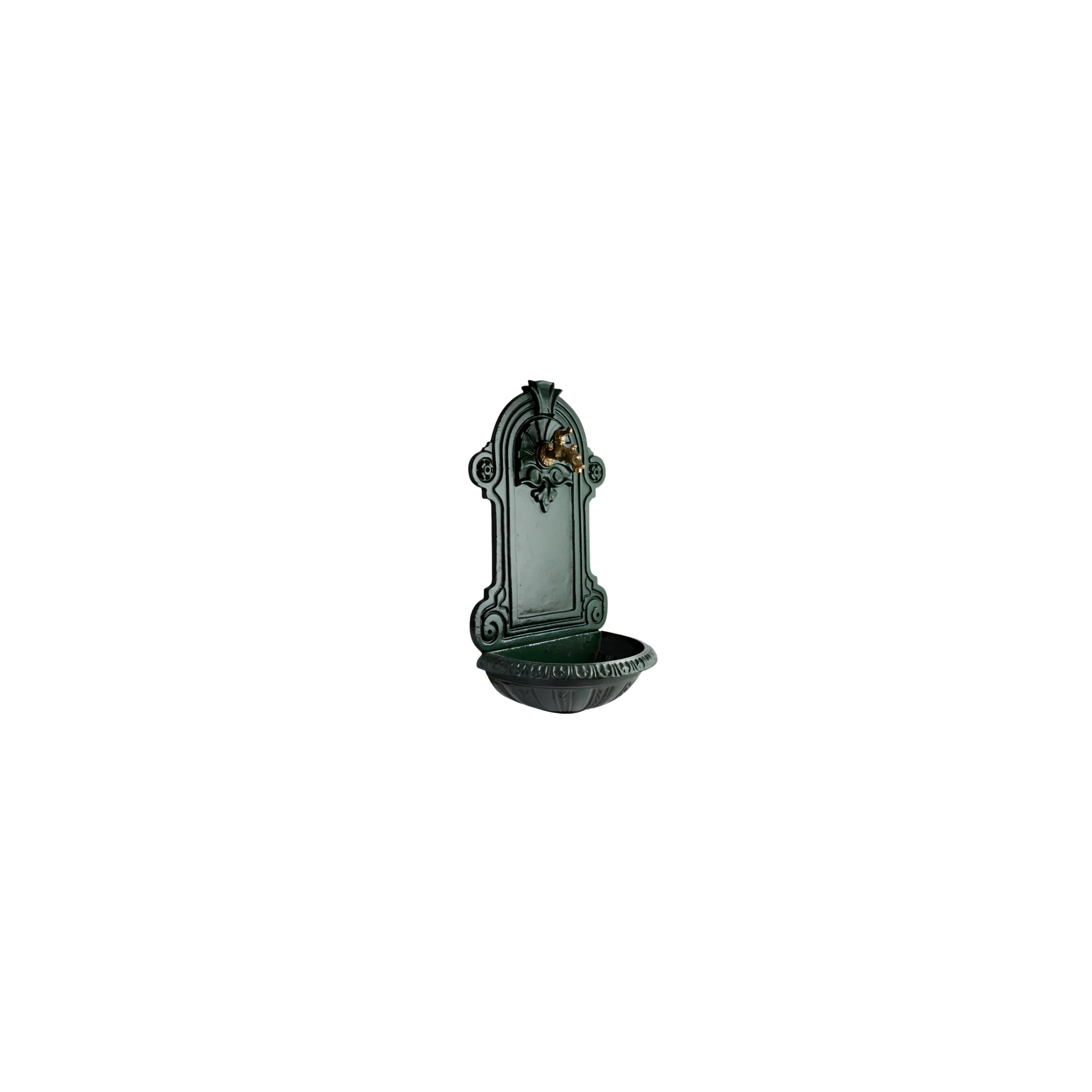 Cast iron wall fountain, green, with tap