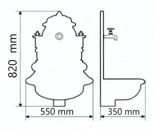 Cast iron wall fountain, green, with tap