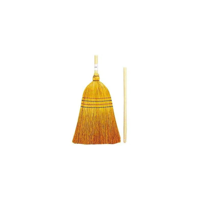 Straw broom 4 wires with wooden handle