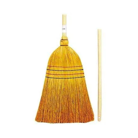 Straw broom 4 wires with wooden handle