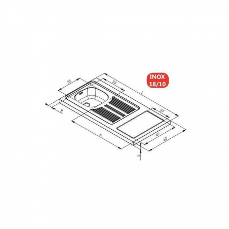 Evier pour kitchenette 100x60cm avec découpe pour Domino (non fourni), réversible.