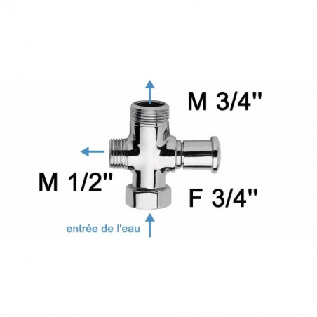 Umsteller für Duschsäule aus verchromtem Messing, 9 Liter / Minute