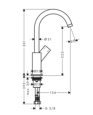 210 "Zebris" basin mixer, high swivel spout with pull cord and synthetic pop-up waste