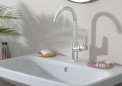 210 "Zebris" basin mixer, high swivel spout with pull cord and synthetic pop-up waste