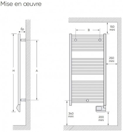 Sèche serviette 2012 digit étroit 400x1332 500w