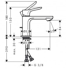 Basin mixer 80 coolstart ZEBRIS with pull cord and pop-up waste