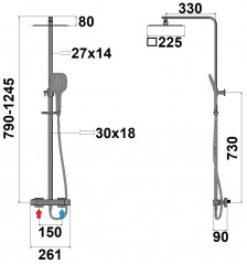 RUBY thermostatic shower column, square version