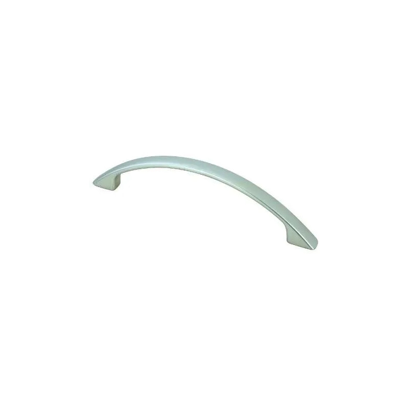 Modern curved handle Zamak satin nickel-plated, L.120mm, W.11mm, D.21mm, 96mm center distance, 1 piece with screws.