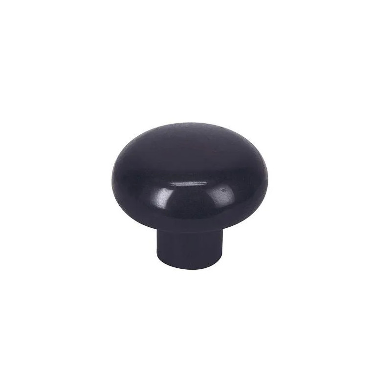 Black plastic round knob, D.35mm, H.26mm, 1 piece with screws.