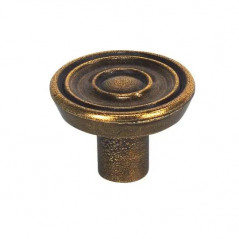 Bouton rond nervuré style baroque , bronze brillant, D.30mm, H..21mm, 1 pièce avec visserie.