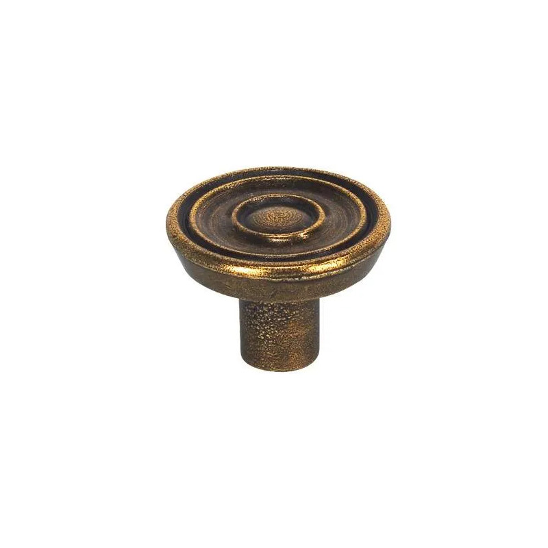 Bouton rond nervuré style baroque , bronze brillant, D.30mm, H..21mm, 1 pièce avec visserie.