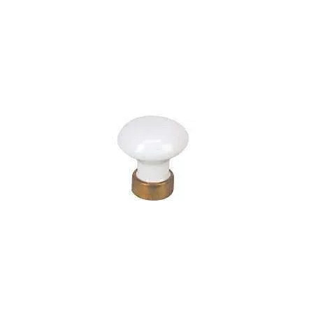 Knob with insert, white porcelain/brass, D.30mm, H.35mm, 1 piece with screws.