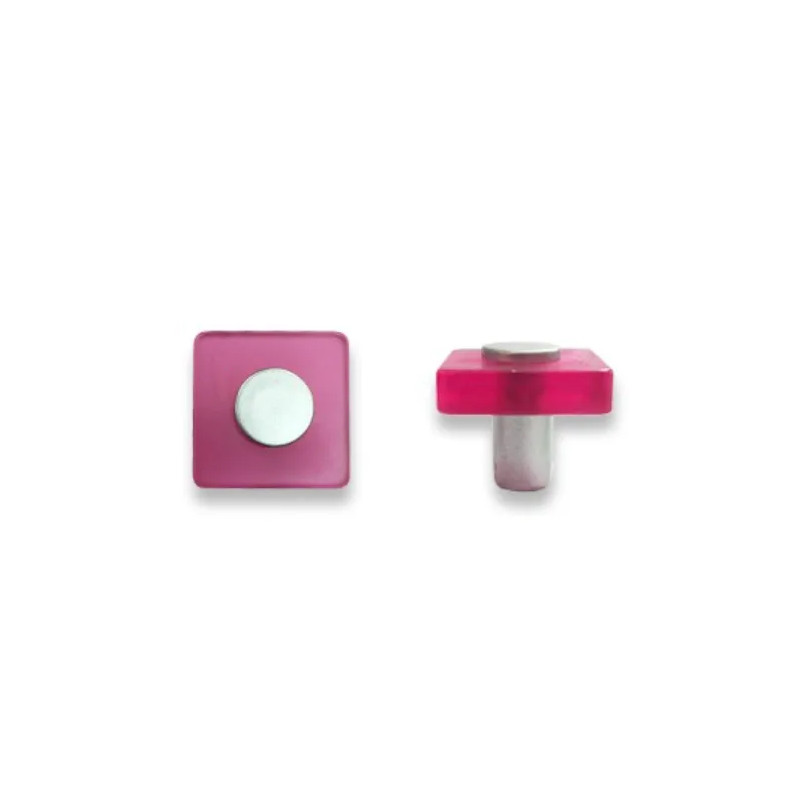 Bouton carré, PVC, rose opale, 30X30mm, H26mm, 1 pièce avec visserie.