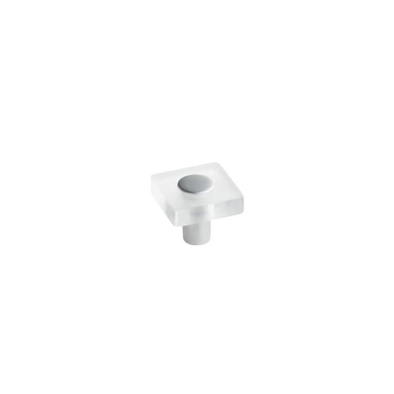 Square PVC knob, clear, 30x30mm, H.26mm, 1 piece with screws.