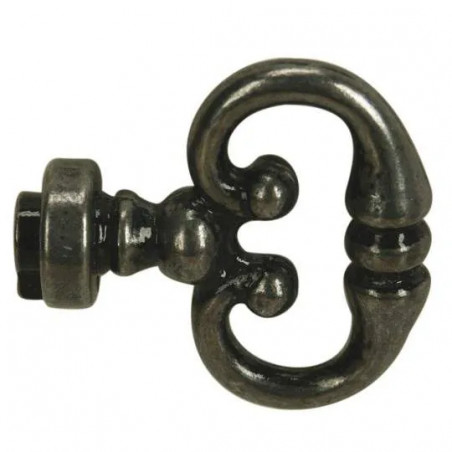 Fausse clé cuisse, Zamak vieux fer, M4, H.33mm, L.11mm, 1 pièce avec visserie.