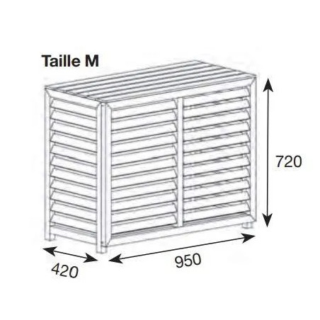 Cache climatisation composite blanc, dimensions extérieures 950x420x720mm.