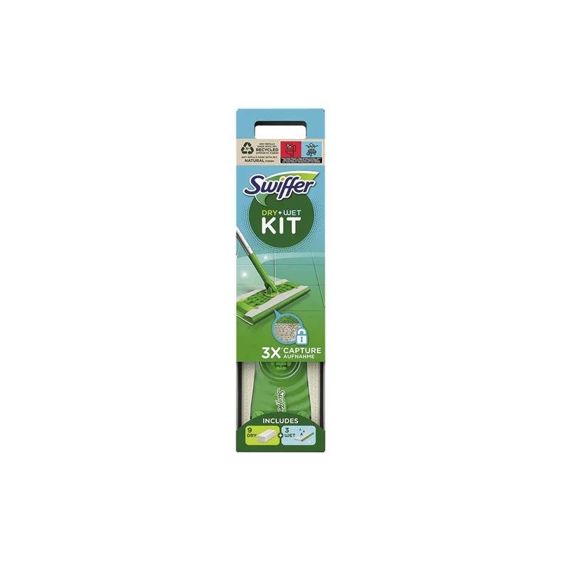 Complete Swiffer broom kit, 9 dry wipes + 3 wet wipes