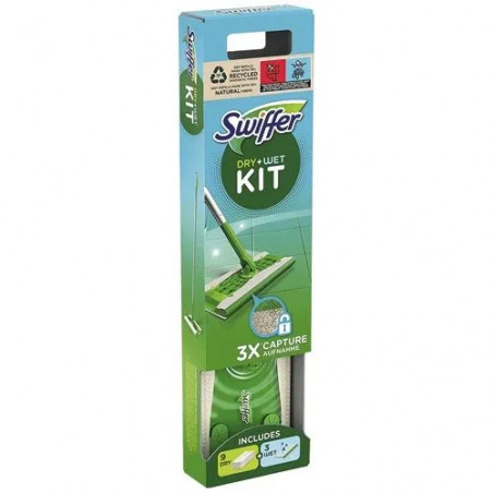 Kit complet balai Swiffer, 9 lingettes sèches + 3 lingettes humides