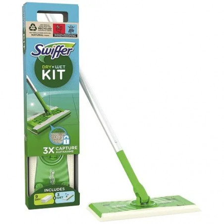 Kit complet balai Swiffer, 9 lingettes sèches + 3 lingettes humides