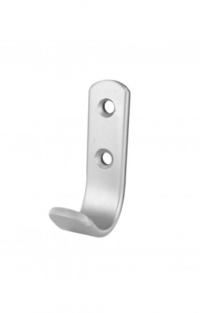 Aluminium single hook 1 head 2 holes D.4.5mm, H.63mm, W.18mm, D.35mm, silver, 1 piece.