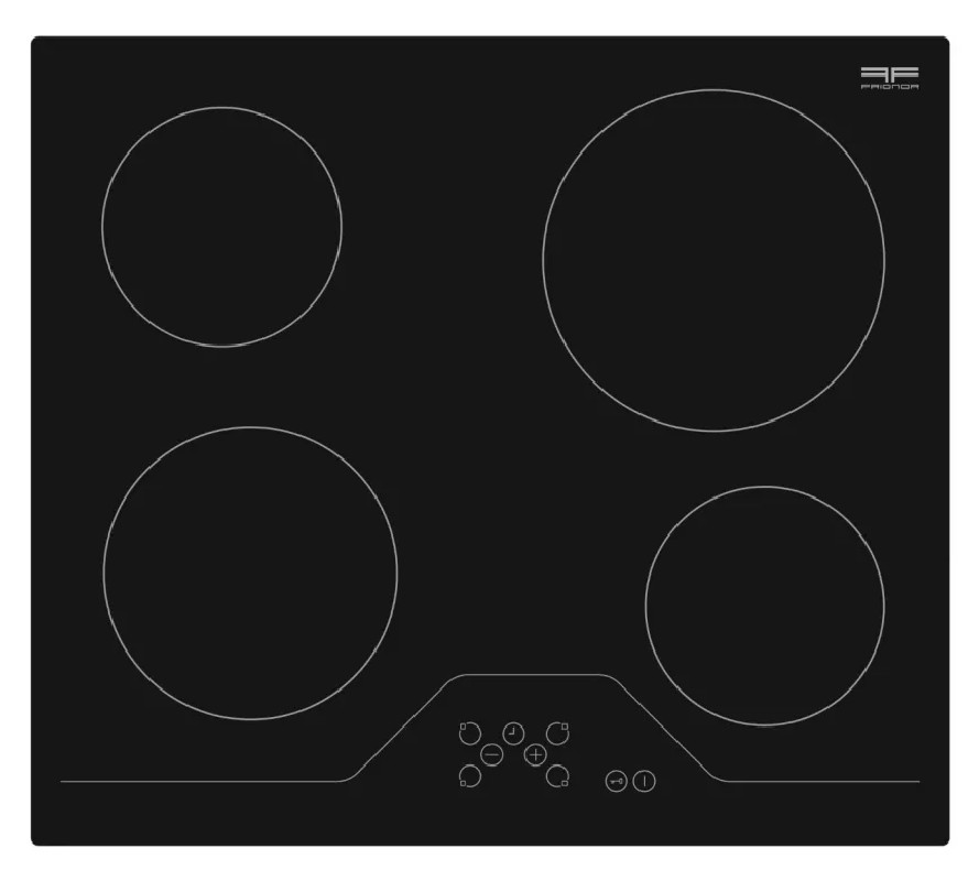 4-zone  cerami hob with touch-sensitive controls, black.