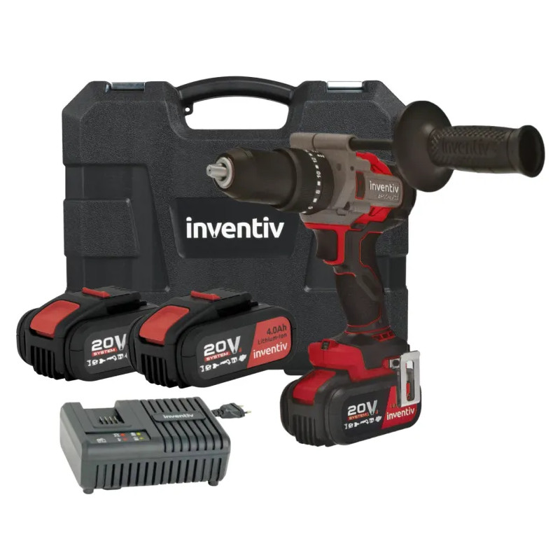 20V, 140 NM hammer drill, 2 x 4Ah batteries, charger and handle