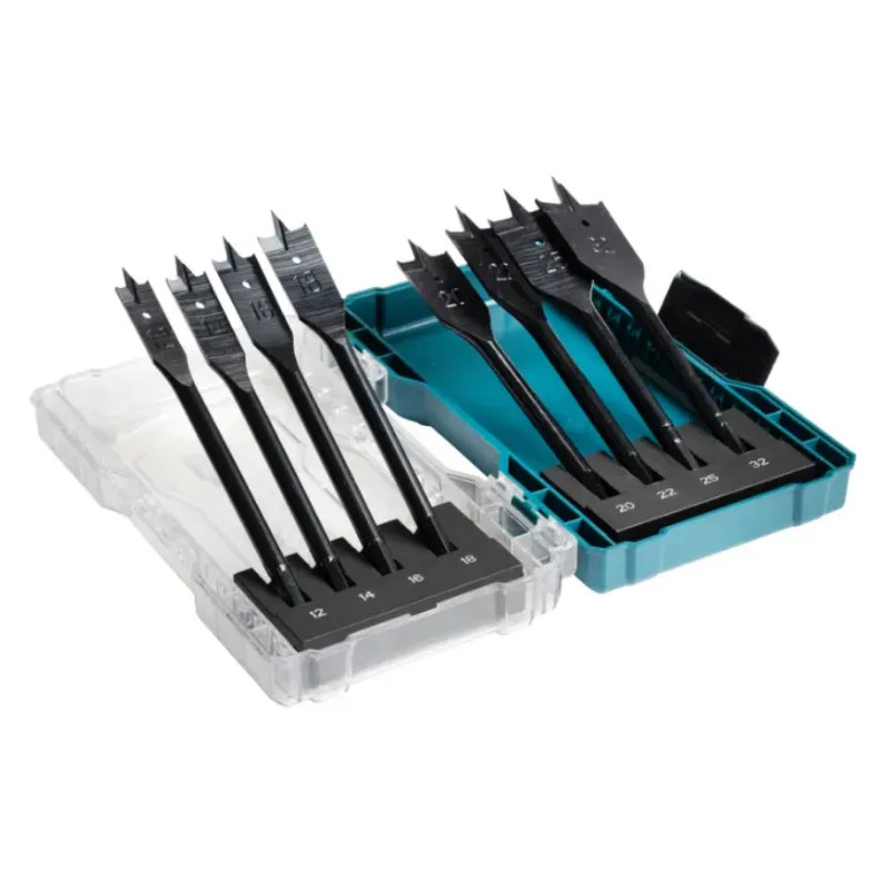 Coffret de 8 mèches à bois plates MAKITA, 12,14,16,18,20,22,25,32 mm, tige hexagonale  