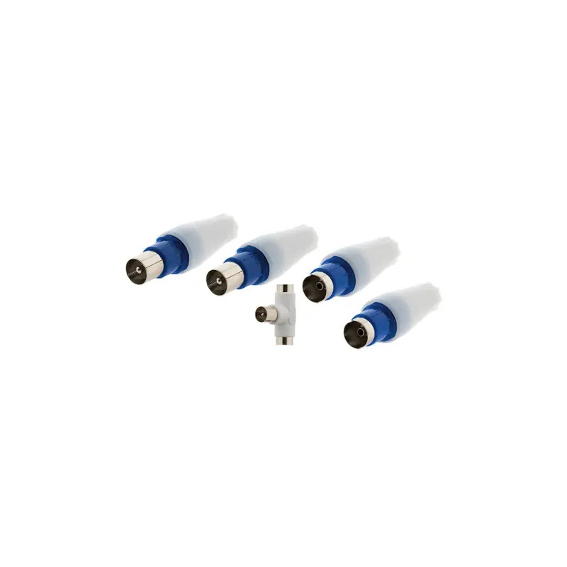 5 TV plugs, 2 male, 2 female, 1 tee, diameter 9.52mm.