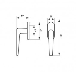 Fenstergriff, Drücker Leto / Maïa, Höhe 103mm, Farbe eloxiert F2