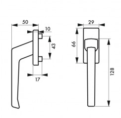 Fenstergriff, Rasterklinke 90° mit verdeckter Schraube, silberfarben