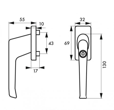 Window handle, lever handle with key, 90° notches with concealed screw, white