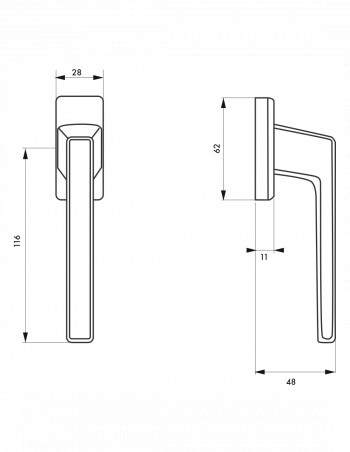 Manilla de ventana, manilla de Arquímedes con tornillo oculto, plata