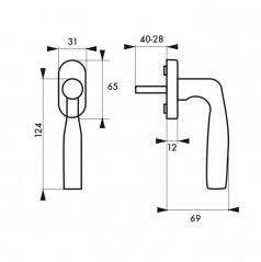 Window handle, Shark lever handle with concealed screw, matt satin nickel alloy