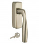 Window handle, Shark lever handle with key and concealed screw, satin nickel-matt alloy