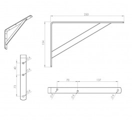 Konsole, verstärkter Winkel aus epoxidiertem Stahl 255 x 154 mm, weiß