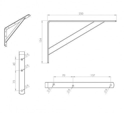 Console, epoxy-reinforced steel bracket 255 x 154 mm, white