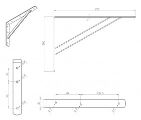 Bracket, reinforced heavy-duty bracket in epoxy steel 295 x 200 mm, white