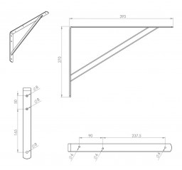 Bracket, reinforced angle for heavy loads in epoxy steel 395 x 270 mm, white