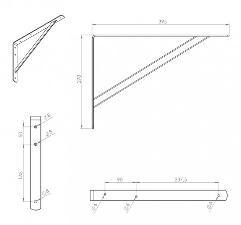 Bracket, reinforced angle for heavy loads in epoxy steel 395 x 270 mm, white