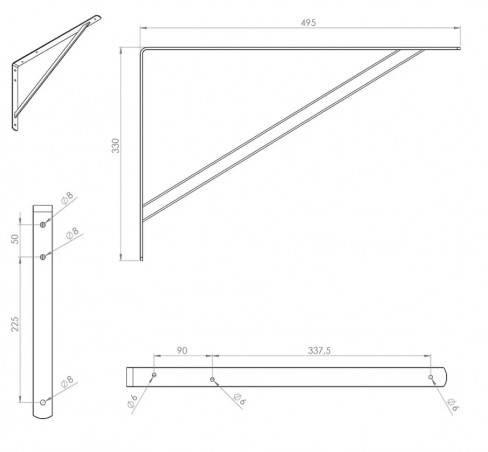 Console, équerre renforcée pour charges lourdes en acier époxy 495 x 330 mm, blanc