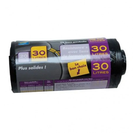 Lot de 20 sacs poubelle noirs 30 L renforcées 27 microns