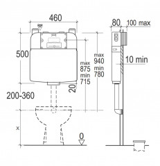 740 flush-mounted tank with single- and dual-flow mechanical controls