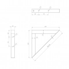 MIX T screw-on angle bracket in untreated beech and black steel, 201 x 201 mm