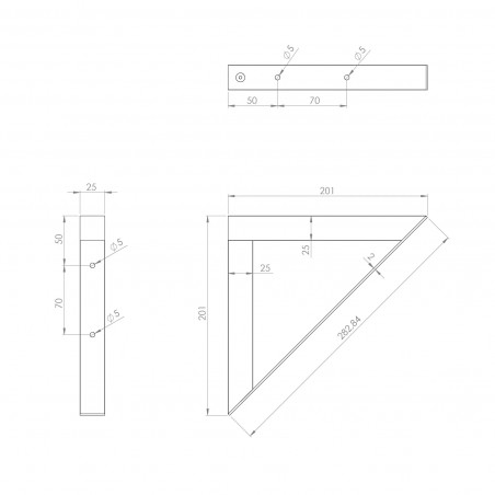 MIX T screw-on angle bracket in untreated beech and black steel, 201 x 201 mm